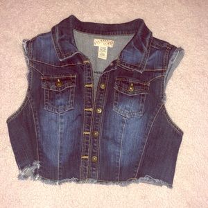 Distressed Denim Vest in Blue
